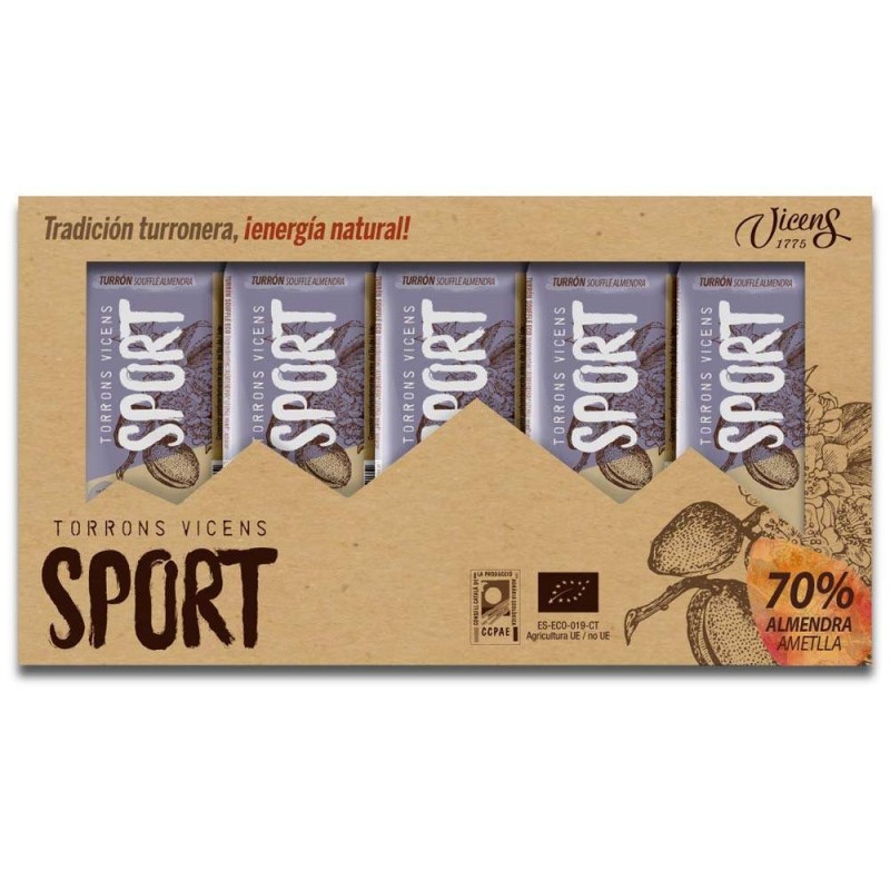 Case of 5 Natural Bars of Almond Soufflé Nougat Vicens Sport