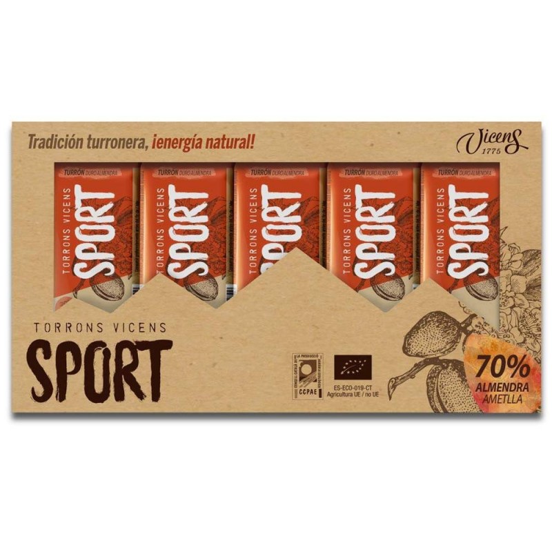Case of 5 Natural Hard Almond Nougat Bars Vicens Sport