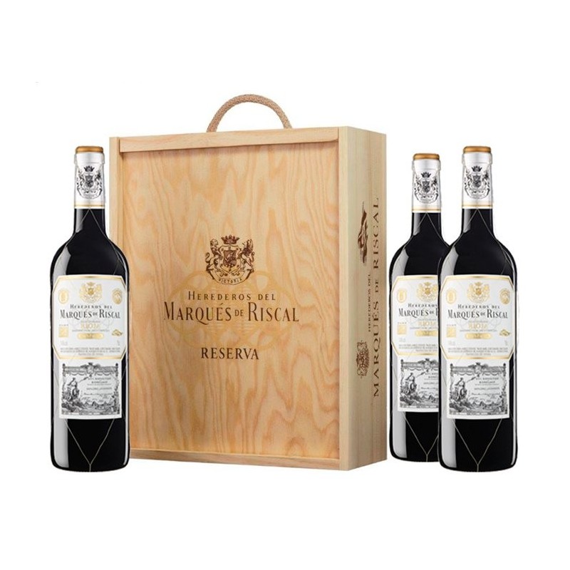 Wooden box of 3 bottles of Marqués de Riscal reserve 2015