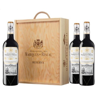 Boîte en bois de 3 bouteilles de Marqués de Riscal reserve 2015
