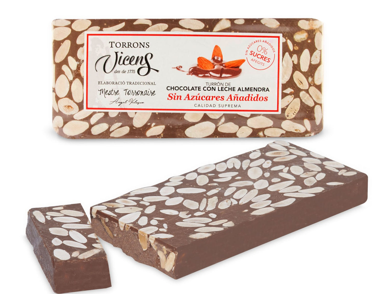 Chocolat au lait et nougat aux amandes sans sucre 250gr