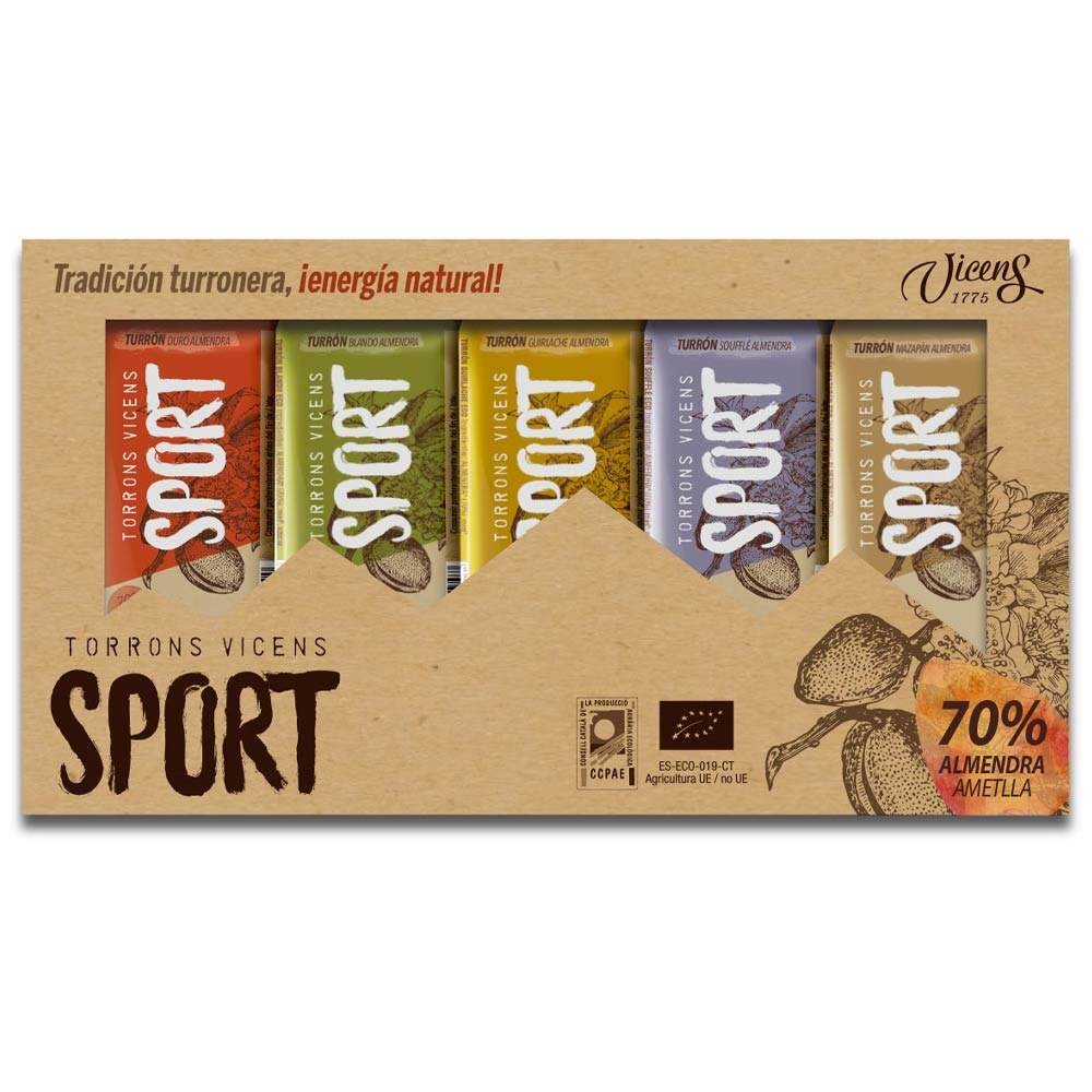 Caisse assortie de barres de nougat naturel Vicens Sport