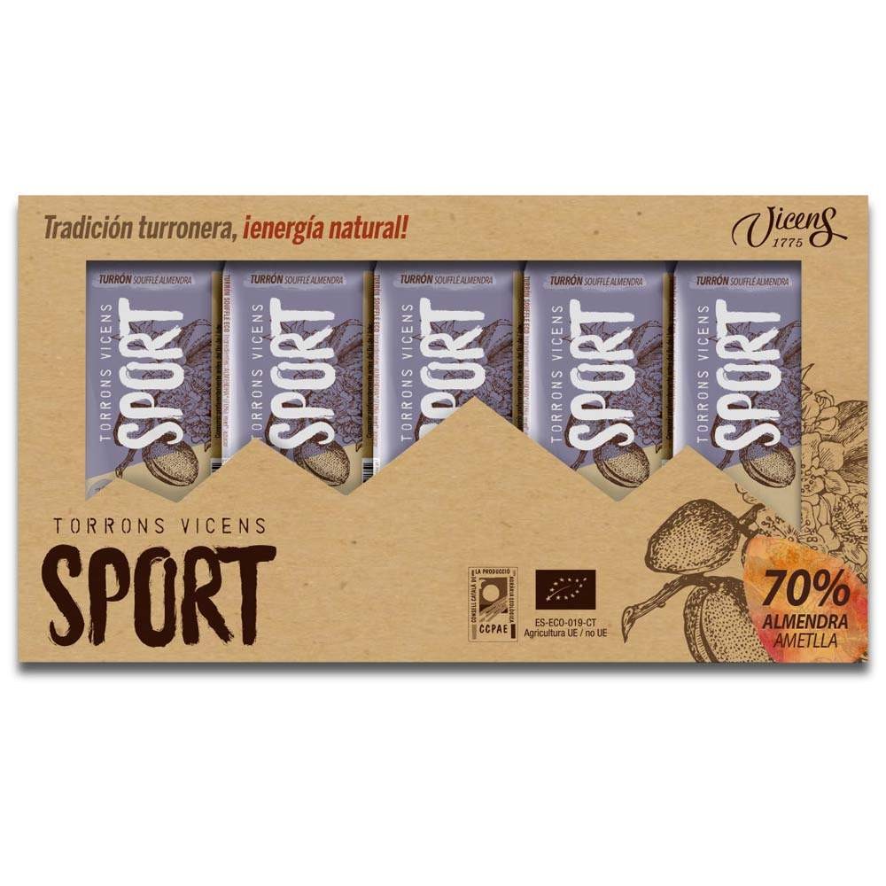 Estuche de 5 Barritas naturales de Turrón Soufflé de Almendra Vicens Sport