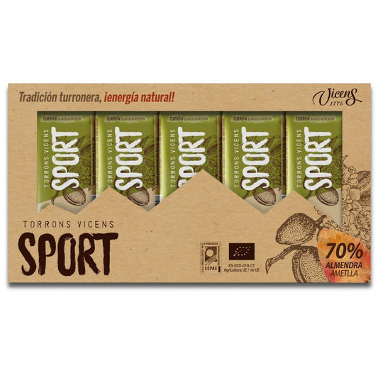 Caisse de 5 barres de nougat tendre naturel aux amandes Vicens Sport