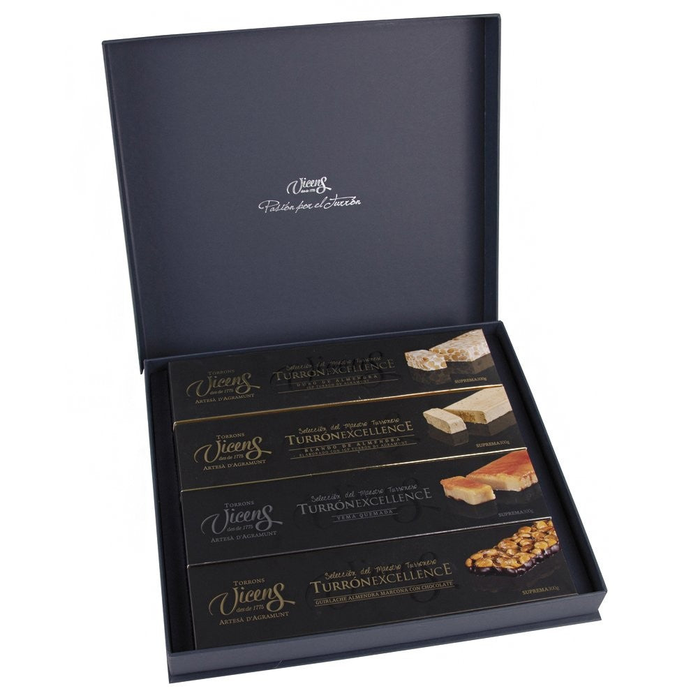 Caisse de 4 Nougats Artisan Excellence de 300g - Nougat Dur, Mou, Jaune et Guirlache