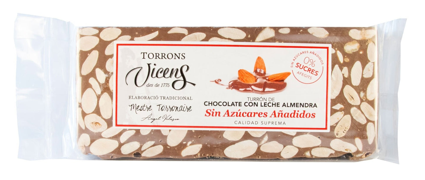 Chocolat au lait et nougat aux amandes sans sucre 250gr