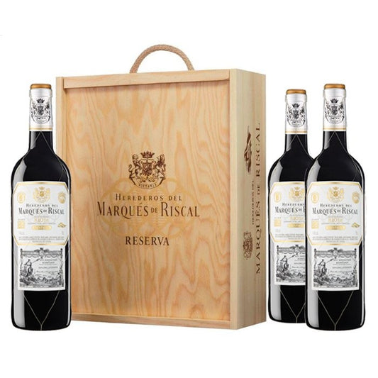 Coffret en bois de 3 bouteilles de réserve Marqués de Riscal