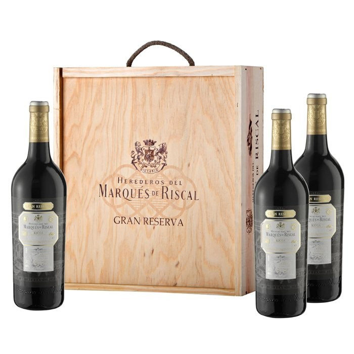 Caja de Madera de 3 Botellas de Marqués de Riscal Gran Reserva 2017