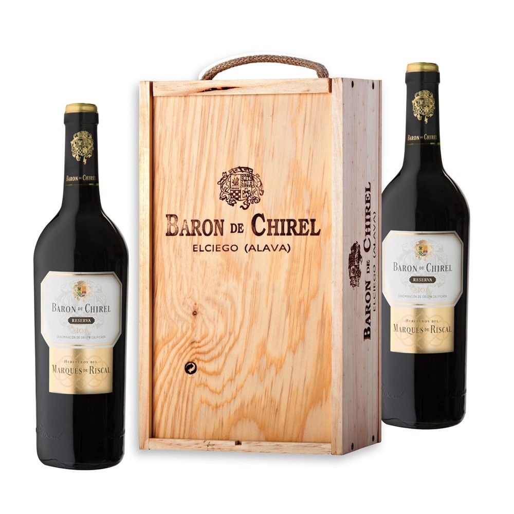 Wooden box of 2 bottles of Baron de Chirel