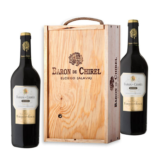 Wooden box of 2 bottles of Baron de Chirel