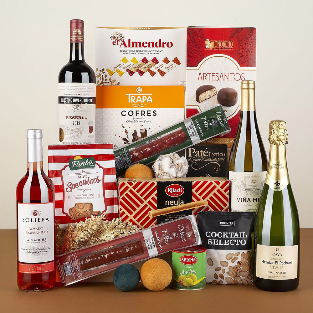 Lote de Navidad Gourmet con Cava, Vinos y Embutidos Ibéricos