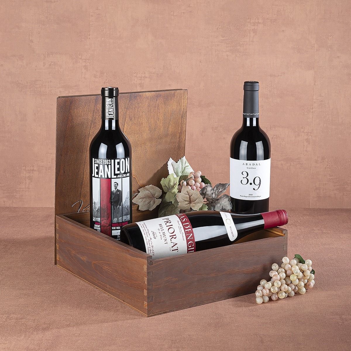 Caja de Madera con 3 Botellas de Vino Cataluña